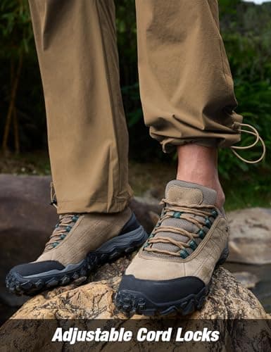 MOURCE Mens Hiking Pants Lightweight Quick Dry - Waterproof Elastic Waist Cargo Pants for Men with Pockets, Dark Khaki - Thumbnail 3