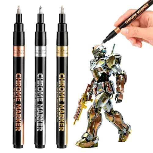HOTU Liquid Chrome Markers Pens,3 Colors Gold Silver Copper, Permanent Mirror Chrome Paint Pens for Smooth Surfaces: Model, Metal,Wheel Painting, Plastic, Leather, Jewelry, Touch-Up - Image 1
