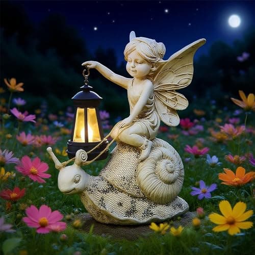 ZYLiWoo Solar Snail Statue Light, Outdoor Resin Solar Garden Sculpture, Fun Elf Riding Snail Fairy Tale Statue, Lawn, Patio Outdoor Unique Home Dcoration, Lady Gift! - Image 1