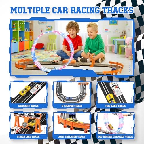 9.86ft 2-in-1 Slot Car Track Sets Toy - with 4 Cars, Battery or Electric Car Track Set with Dual Racing Game, Flash Circular Track, Lap Counter,Birthday Xmas Gifts Toys for Boys(S2-Raven) - Thumbnail 3