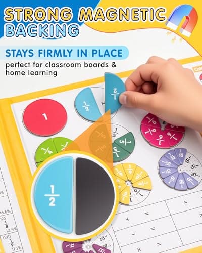 Magnetic Fraction Demonstration Book, Fraction Manipulatives with Magnetic Fraction Tiles & Circles, Montessori Magnetic Fraction Playbook for Hands-On Elementary Math Learning Toys - Thumbnail 3