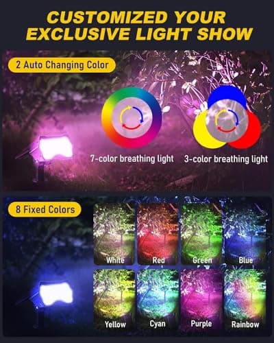 solebell Solar Spotlights Outdoor [ 8 Colors/10 Modes], 2 in 1 Solar Powered Garden Spotlights with IP65 Waterproof, Landscape Pathway Lights for Christmas Decorations Pathway, Porch, Gate (6) - Thumbnail 4