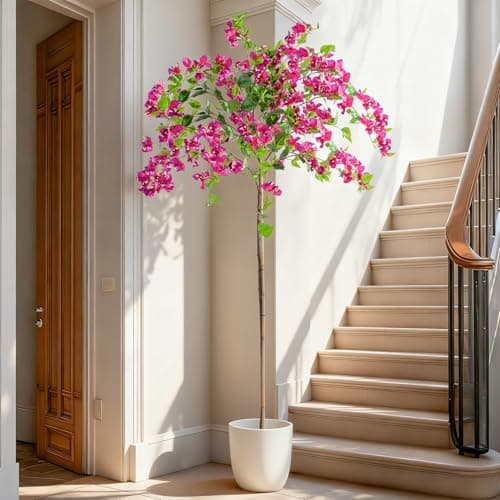Erimda 6FT Artificial Bougainvillea Tree Artificial Tree Tall Potted Fake Bougainvillea Trees for Outdoor Indoor Lifelike Potted Faux Plants with Wood Trunk and Flowers Office Wedding Home Decor - Thumbnail 3