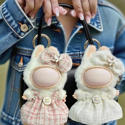 LOVMAGIC 2 Dresses Pink and White for 17cm Doll Clothes,with Cute Bow and Lovely Skirt Decor,Suitable for 17cm Plush Dolls Accessories - Thumbnail 2