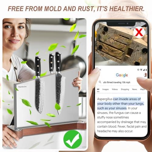 Nanbone Magnetic Knife Block Without Knives Large Double Side Magnetic Knife Holder Stand with Strong Magnet, Stainless Steel Knife Storage Organizer for Kitchen Counter Knife Rack Three Magnet Strip - Thumbnail 4