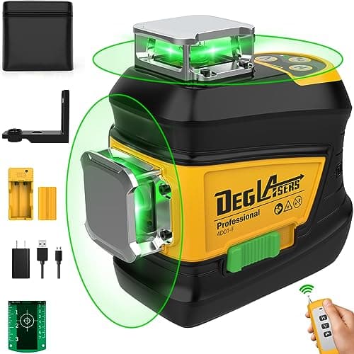 Laser Level 360 Self Leveling,DEGLASERS 3x360 Green Cross Line Laser Level for Construction and Picture Hanging with Rechargeable Battery(30Hrs), Remote Control, Magnetic Bracket, Portable Bag - Image 1