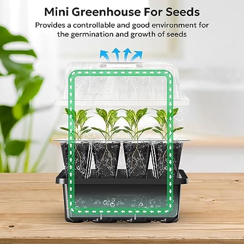 MIXC 10 Packs Seed Starter Tray Seed Starter Kit with Humidity Dome (120 Cells Total Tray) Seed Starting Trays Plant Starter Kit and Base Mini Greenhouse Germination Kit for Seeds Growing Starting - Thumbnail 4