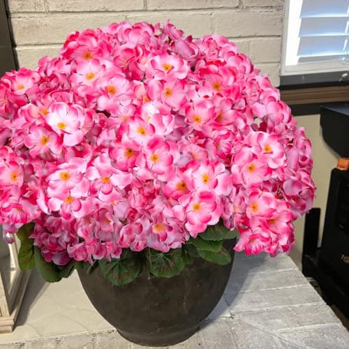 BSMYBO 6PCS Artificial Geraniums Outdoor Flowers, Faux Pink Geraniums Artificial Flowers Plants Outdoor UV Resistant Plants, Realistic Silk Flowers for Cemetery, Front Porch Decor, Table Centerpiece - Image 1