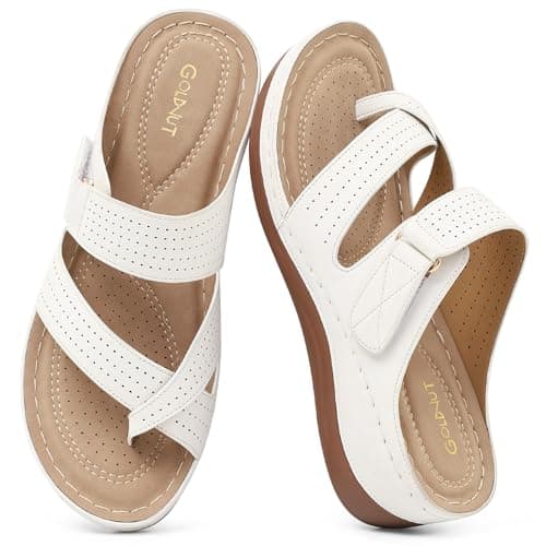 Goldnut Thong Sandals for Women Wedge Shoes: Comfortable Dressy Sandals Arch Support Summer Flip Flops Wedges White Size 6 - Image 1