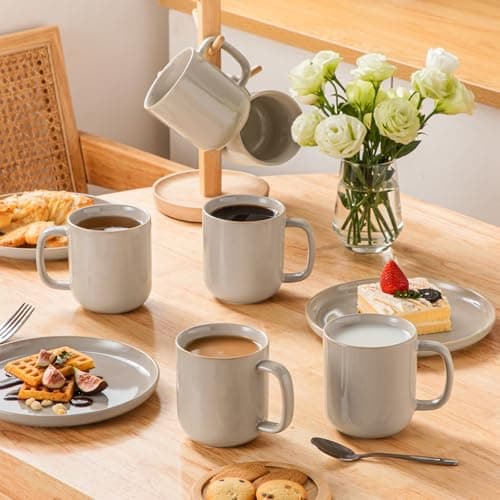 vancasso 16 oz Coffee Mugs Set of 6, Large Ceramic Mug with Handle, Unique Glaze Coffee Cups for Latte, Cappuccino & Hot Cocoa, Dishwasher & Microwave Safe, Gray, Series PLAYA - Thumbnail 5