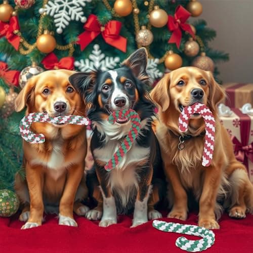 Onwoli Christmas Dog Rope Toys, Christmas Candy Cane Rope Toy, Dog Interactive Chewing Toys, Dogs Toy for Puppy Small Medium Dogs Training Playing Teething Cleaning, 2 Pack Green - Thumbnail 5