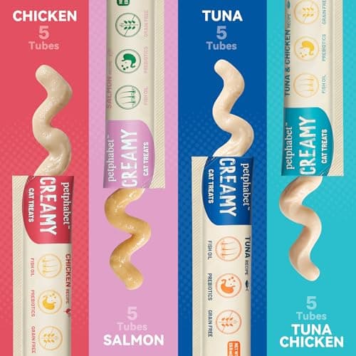 PETPHABET Lickable Cat Treats Squeeze, Creamy Puree Squeezable Wet Kitten Treats, 4 Flavors Variety Pack 20 Tubes, Paste Snacks for Skin & Coat Health, Digestive Care, High Protein, Grain Free - Thumbnail 2
