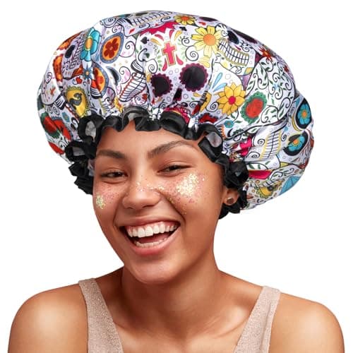mikimini Shower Cap for Women Reusable Waterproof, Extra Large Hair Cap for Shower with Double Layers, Stylish Vibrant Designed Shower Bonnet for Long Thick Hair - Image 1