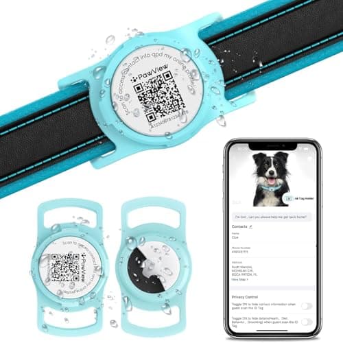 PawView for AirTag Holder Dog Collar, Smart QR Code Holder for Cats and Dogs, for AirTag Protective Cases - Scan Alert, Instant Location, Pet Online Profile, Contacts Info (1Pack,Robin's Egg Blue) - Image 1