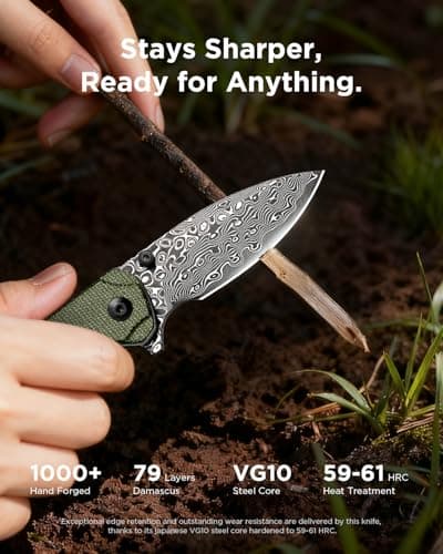 ZestMax Folding Pocket Knife, 2.99" Damascus Blade Micarta Handle Sharp Cool Small EDC Pocket Knives with Clip for Men Women Camping Hiking Survival Outdoor Mini 3080MG (Green) - Thumbnail 2