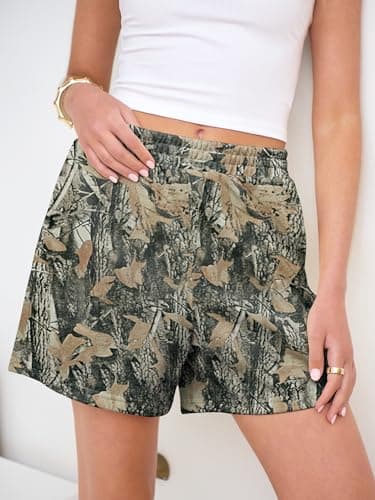 LOGENE Camo Sweat Shorts for Women Casual Elastic High Waist Comfy 2026 Summer Lounge Athletic Sweatpant Shorts with Pockets Dark Branch XX-Large - Thumbnail 4