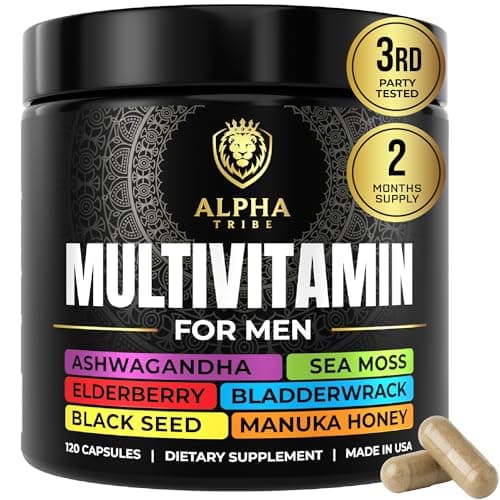 Alpha Tribe Multivitamin for Men with Sea Moss, Black Seed Oil, Ashwagandha, Turmeric Bladderwrack, Burdock,Vitamin C, Elderberry, Manuka, Yellow Dock | Daily Men's Vitamins and Minerals Supplement - Image 1