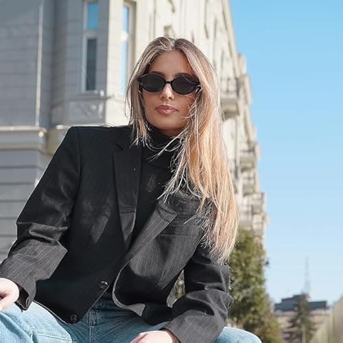 GRFISIA Retro Oval Sunglasses for Women Trendy Vintage 90s Y2K Designer Sun Glasses UV400 Protection - Thumbnail 2