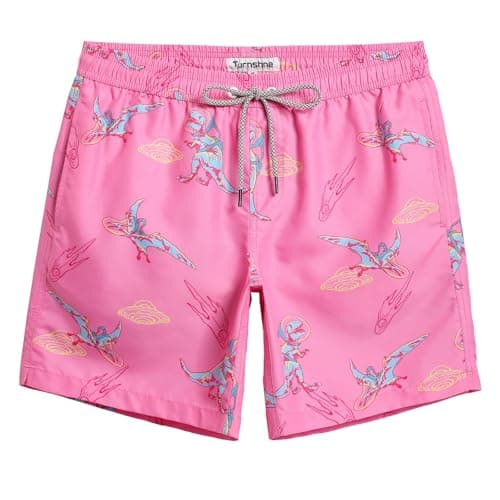 Turnshine Mens Swim Trunks 7" Quick Dry Bathing Suits with Mesh Lining Printed Board Shorts Swimwear Pink Dinosaur X-Large - Image 1