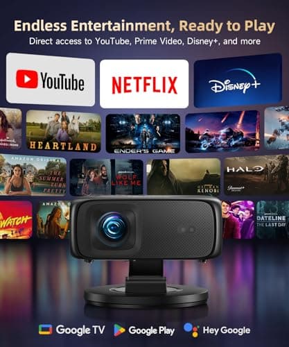 [1500ANSI/ Google TV] Smart Projector with WiFi and Bluetooth, SOPYOU Portable Outdoor Projector 4K Support, Auto Focus & Keystone, Built-in Apps, Indoor Home Theater with 360° Rotatable Stand - Thumbnail 2