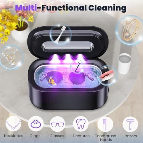 Ultrasonic Jewelry Cleaner, 48KHz Professional Ultrasonic Cleaner for Eyeglasses, Rings, Retainers, Dentures, 30W Jewelry Cleaner Ultrasonic Machine with Dual Cleaning Modes, Digital Timer - Thumbnail 5