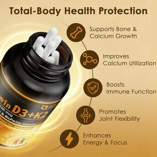 NATURE TARGET Vitamin D3 K2, High-Potency 10,000 IU D3, 100 mcg K2(MK-7) Supplement with MCT, Most Absorbable Synergy Formula, Supports Bone, Calcium & Immune Health, 120 Capsules - Thumbnail 6