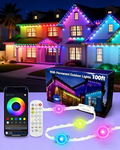 oneup 100FT Permanent Outdoor Christmas Lights, RGB+IC Eaves Light with App/Control Remote, IP67 Waterproof, 16M Colors, Music Sync,Rainbow Led Lights for Outside Christmas Decorations Patio - Image 1
