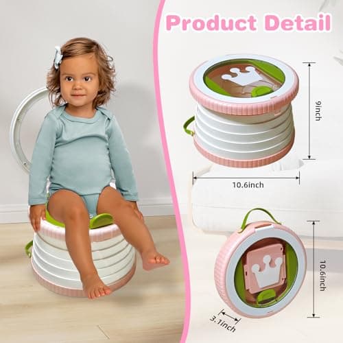 2025 Upgraded Portable Potty Training, Foldable Toilet,Travel Potty for Toddler, Apply to Seat Emergency Toilet for Camping, Outdoor, Car, Indoor, Including 3 rolls of garbage bags (White-Pink) - Thumbnail 2