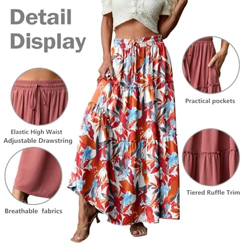 Lepunuo Summer Skirts Womens Casual High Waisted Flowy Skirts Trendy Floral Cute Long Skirts with Pockets - Thumbnail 4