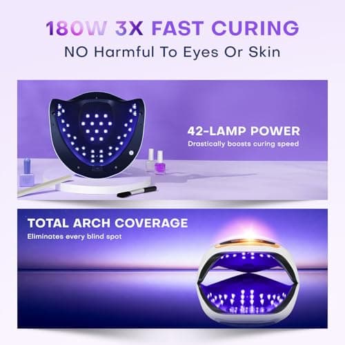 UV LED Nail Lamp, Gugusure Upgrade 180W Nail Dryer for Gel Polish with LCD Display, Auto Sensor and 4 Timer Settings, Professional Curing Lamp Light with 42 Beads for Salon and Home - Thumbnail 6