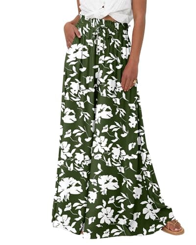 BTFBM Women Casual High Waist Wide Leg Pants 2026 Spring Summer Long Palazzo Pants Pocket Lounge Beach Vacation Clothes(Print Army Green White, Medium) - Image 1