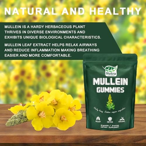 NutraNourish Mullein Gummies for Lung Detox 1000mg Mullein Leaf Herb Extract for Respiratory & Digestive & Immune Support, Vegan, Pear Flavor 60/120 (2) - Thumbnail 2