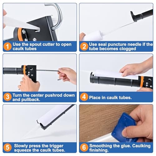 Professional Caulk Gun Kit, White Silicone Sealant + Caulk Gun + Caulking Tool Kit - All-Purpose 100% Silicone Caulk (10 oz Tube), with Caulk Gun, Smoothing Tool, Scraping Tool and Masking Tape - Thumbnail 2