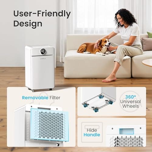 CHIVALZ 1500 Sq.Ft Dehumidifier for Basement with Drain Hose Max 25 Pints, Dehumidifiers for Home, Bedroom, Bathroom, Quiet, Intelligent Humidity Control, 3 Modes, 24H Timer, White 1Pack - Thumbnail 5