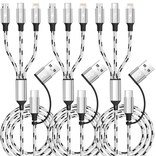 Firsting Travel Essentials 3 in 2 Multi Charging Cable, USB A/C Charging Cords with Type-C/IP/Micro, Universal Phone Charger Cord Compatible with iPhone17-8/iPad/Android/Tablet/Car (3Packs 5FT)