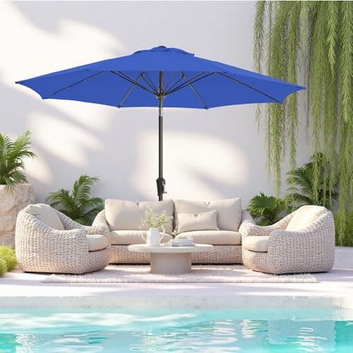 GREFORG 9FT Large Outdoor Patio Umbrella Pool Market Umbrella-UV Resistant, Easy Push Button Tilt and Crank, 8 Sturdy Ribs Heavy-Duty Table Umbrella for Deck, Backyard, Garden (Royal Blue) - Thumbnail 2