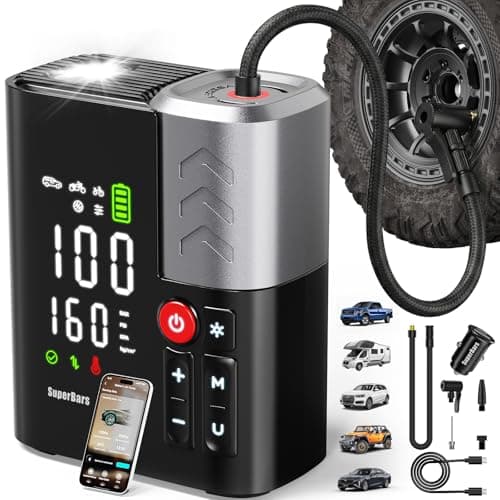 Tire Inflator Portable Air Compressor, SuperBars 3X Faster Air Pump with APP, 160PSI 48LPM Electric Tire Pump with 10400mAh Battery, 45W Faster Charging, Tire Inflator for Car SUV Pickup RV MPV Truck - Image 1