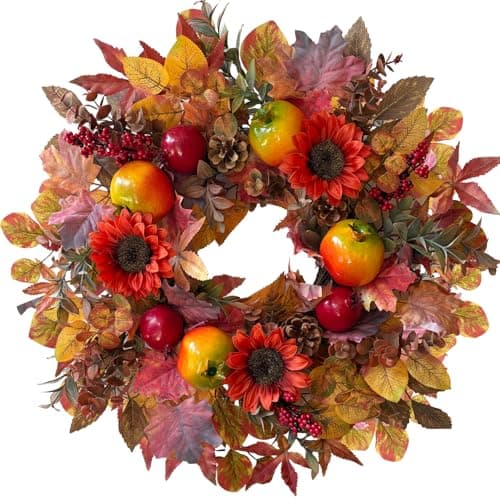 HipTree 24 Inch Fall Wreath for Front Door | Handcrafted Autumn Sunflower Pomegranate Wreath for Thanksgiving Harvest, Indoor &Outdoor Table Centerpiece Home Decor