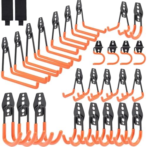 Dorisy 28 Pack Heavy Duty Garage Hooks, Triple Welded Wall Mount Utility Hangers with Extension Straps, 100 Lbs Capacity Utility Hook Tool Organizer for Garage Makeover, Garden, Shed, Hose - Image 1