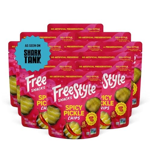 Freestyle Snacks Pickle Chip Snack Packs - Spicy Dill - All Natural, Fresh-Packed Deli-Style Pickles - Non-GMO, Kosher, Gluten-Free, Low Calorie Snacks - 3.5 Ounce (12 Pack) - Image 1