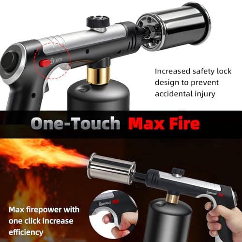 Powerful Propane Torch Gun，Flame Thrower Gun With One-Touch Max Fire, Kitchen Cooking Torch with a Safety Lock,Kitchen Torch Gun for Campfire，Grill, Sous Vide, BBQ (Tank Not Included) - Thumbnail 3