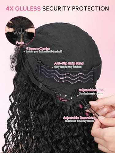 shangyinfa 28 Inch Water Wave Half Wig Human Hair | Glueless 3-In-1 Flip Over | 4C Edges Invisi Drawstring | 180 Density Tiny Leave-Out for 3B/3C | Pool-Ready | All-Day Protective Style - Thumbnail 4