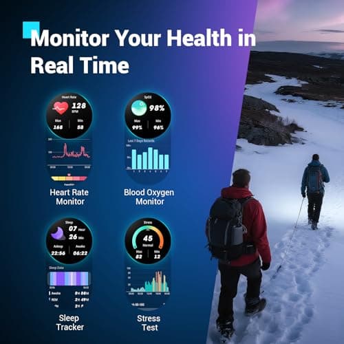 Military Smart Watch for Men(Answer/Make Calls),Outdoor Smartwatch with 100 Days Battery/Flashlight/Compass/Heart Rate/SpO2/Sleep Monitor/2 Straps, Rugged Fitness Watch for iPhone/Android Phones - Thumbnail 5