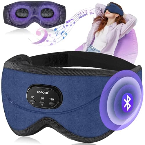 TOPOINT Sleep Mask with Bluetooth Headphones, 3D Eye Mask for Sleep Headphones with White Noise, Total Blackout, 5.4 Bluetooth, Timer, 15 Hours for Women Men, Travel, Meditation, Nap, CPAP Users - Image 1