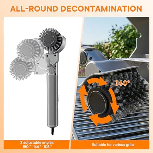 Electric Grill Brush for Outdoor, Rechargeable BBQ Grill Cleaner with 3 Heads,Cordless Rechargeable Grill Brush,3-Speed-450 RPM,150 Mins Runtime Grill Cleaning Brush - Thumbnail 3