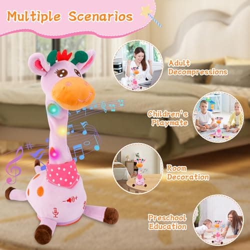 LLUKEME Dancing Talking Giraffe Toy, Stuffed Animal Baby Toy Repeating What You Say, Glowing Musical Electronic Giraffe Gifts for Toddlers 1-3 Years Old (Purple Giraffe) - Thumbnail 6
