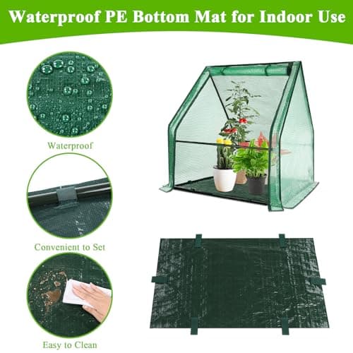 U'Artlines Portable Mini Greenhouse Small Green House with Waterproof Pad 36x36x42 Inch Plant Cover Tent for Garden Small Plants Indoor Outdoor, Green PE - Thumbnail 3