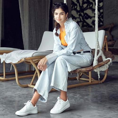 Vepose Women's White Casual Walking Sneakers, Fashion Tennis Low Top Slip On 8013 Shoes, Size 8M US(CJY8013 White Pink 08) - Thumbnail 2