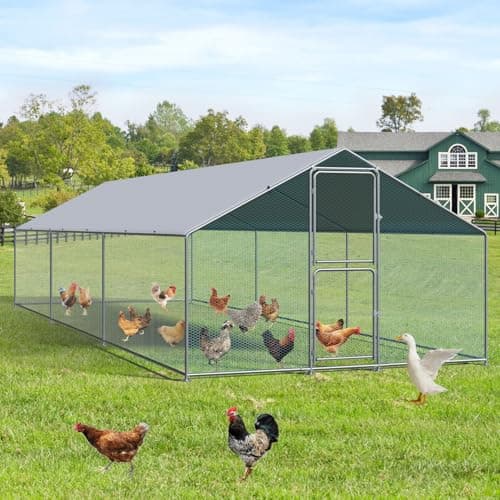 LotFun Metal Chicken Coop, Outdoor Chicken Runs for Yard with Waterproof & Anti-UV Cover, Double Lockable Doors, Outdoor Hen/Duck/Rabbit Runs for 30 Chickens (236.4" L x 117.6" W x 79.2" H) - Image 1