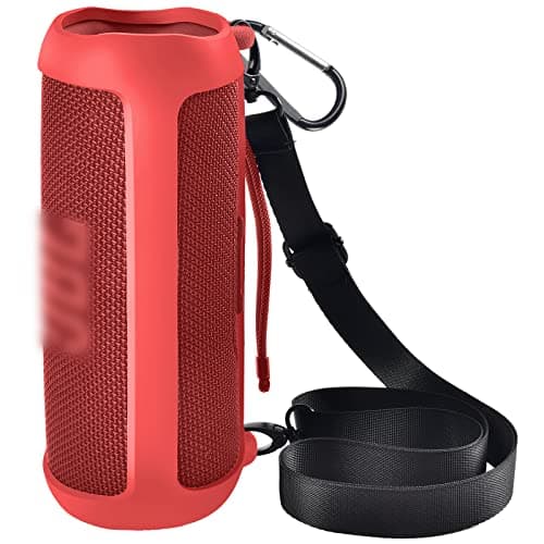 Silicone Case for JBL FLIP 6 Waterproof Portable Bluetooth Speaker, Gel Soft Skin Rubber Cover, Travel Carrying Storage Bag Pouch with Shoulder Strap and Carabiner - Red - Image 1